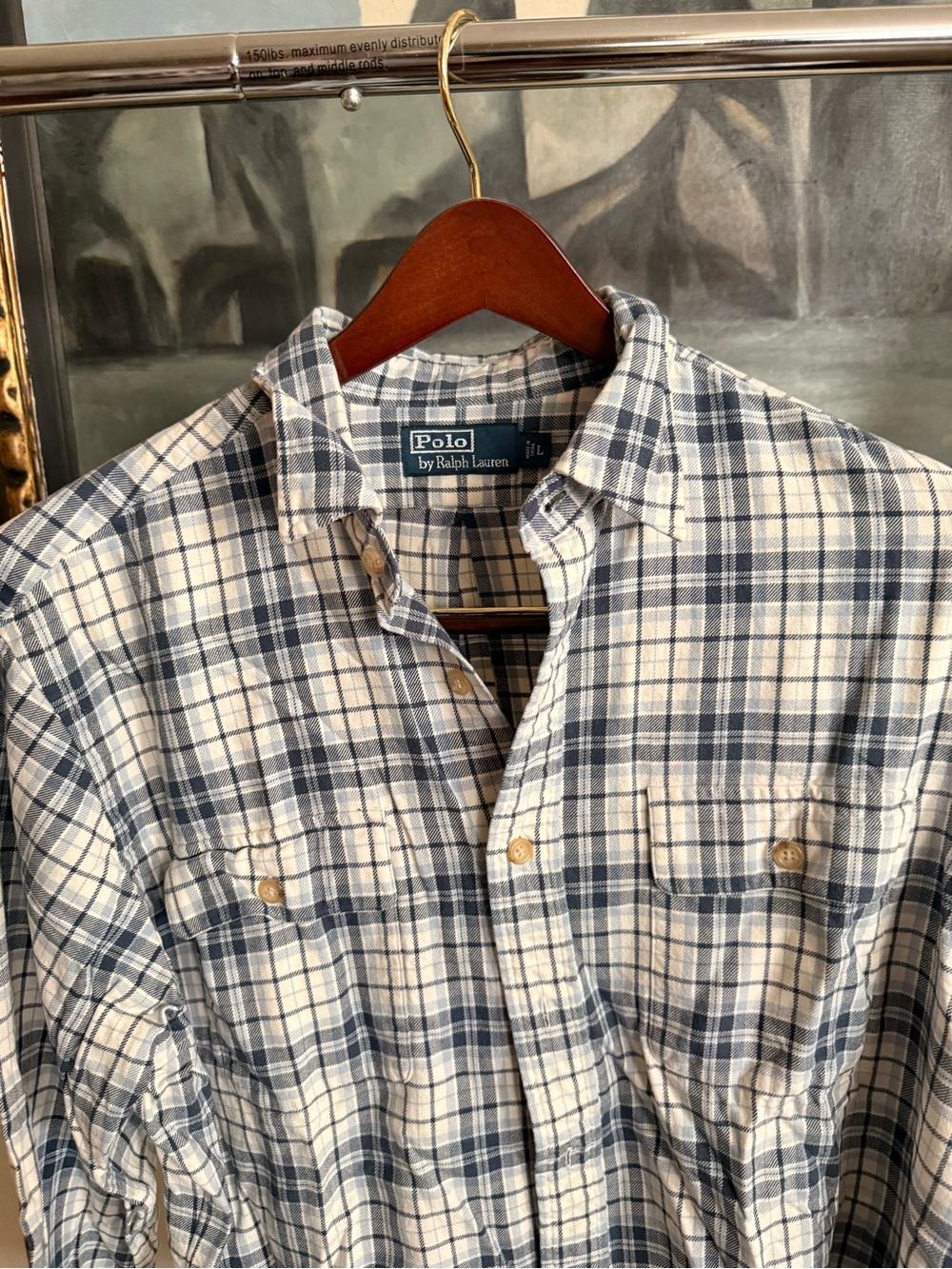 Ralph Lauren Polo Blue and White Plaid Button-Down Shirt